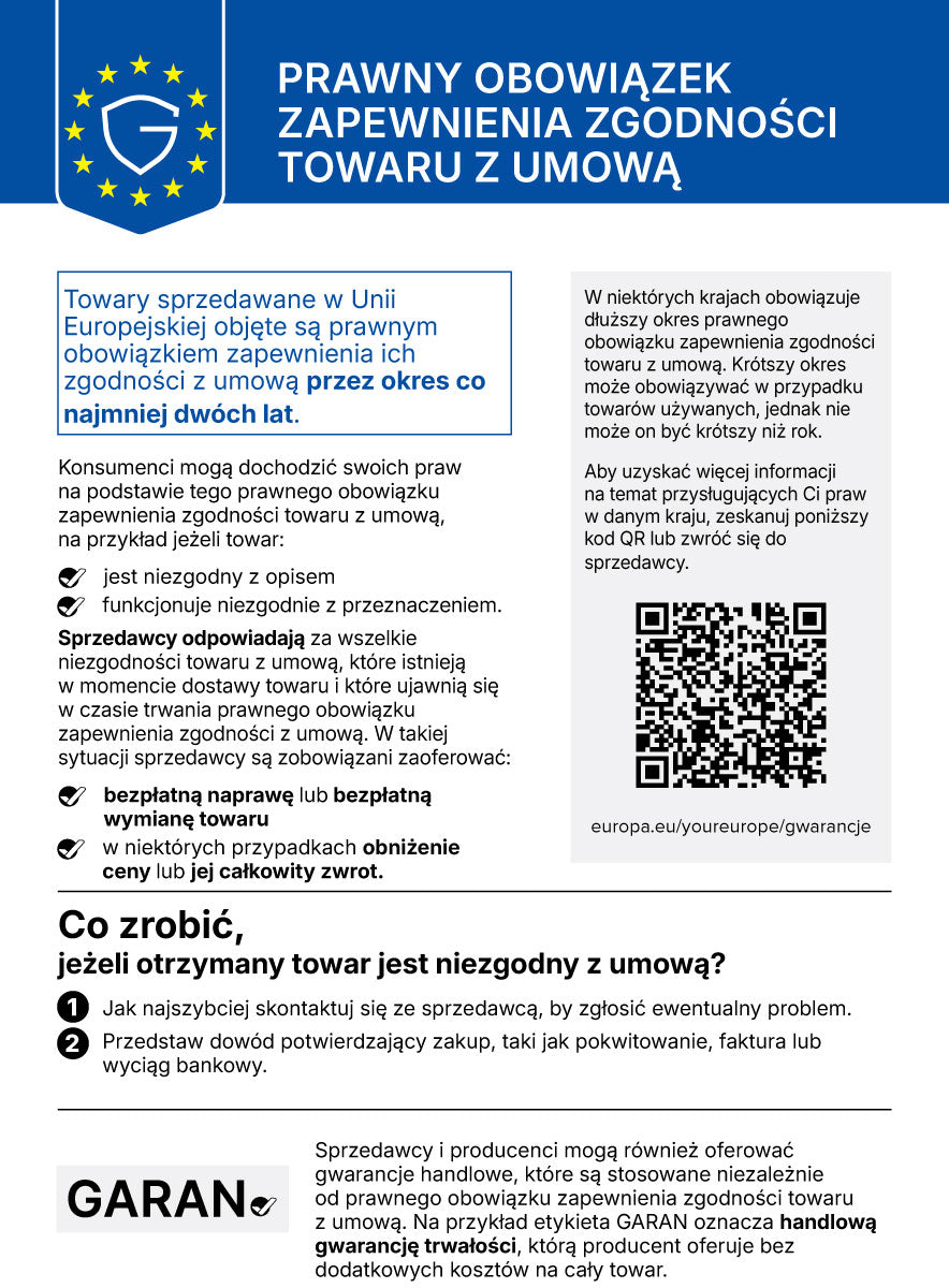 Prawny obowiązek zapewnienia zgodności towaru z umową – zharmonizowana informacja UE